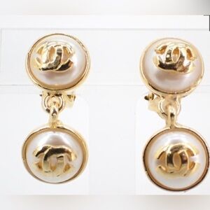 Chanel CC Pearl Drop Earrings